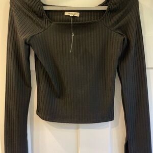 Black Ribbed Long Sleeve Top